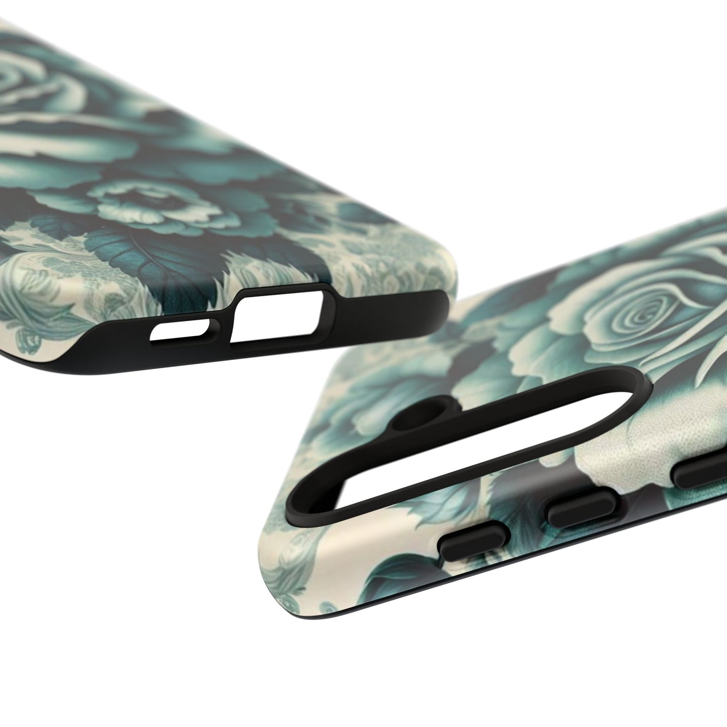 Elegant Floral Motif Phone Case - Tough Cases with Vintage Design - Teal Roses & Damask