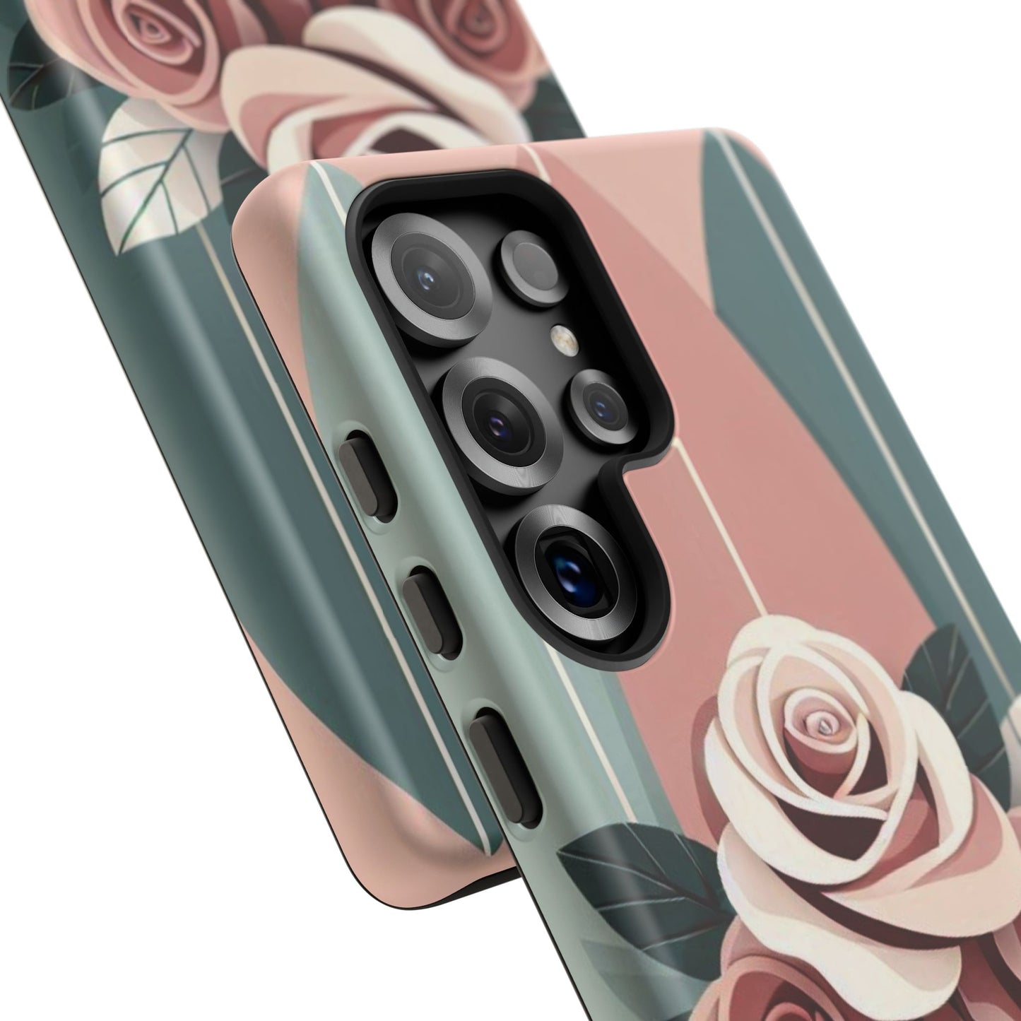 Phone Case - Burgundy, Matte Mauve & Teal Surfboard & Roses Design