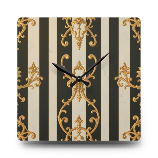 Elegant Black & Alabaster Striped Baroque Striped Acrylic Wall Clock | Timeless Home Decor, Modern Wall Art, Vintage Clock, Gift for Housewarming, Statement Piece