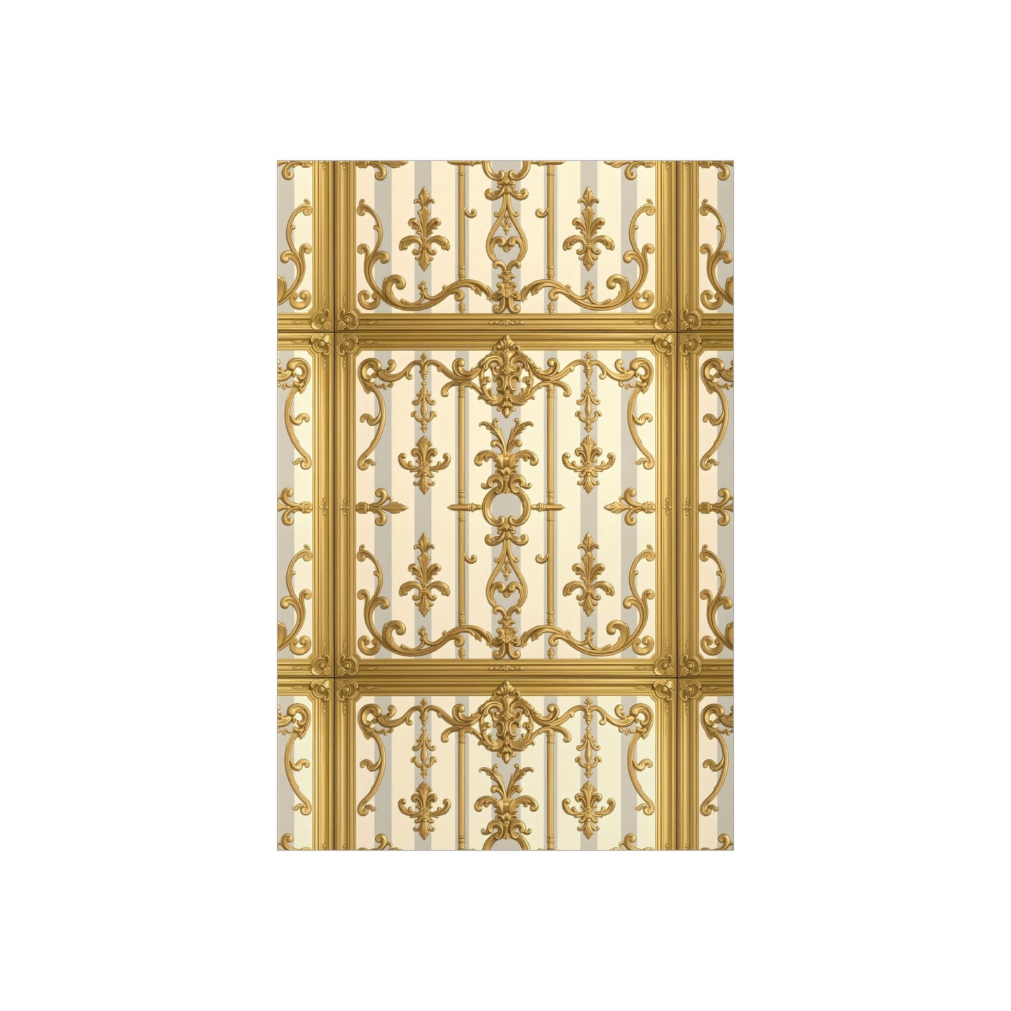 Elegant Ornate Foam Board Art - Luxury Wall Décor, Home Decoration, Versatile Display Board - Matte Gray & Cream Striped Gold Baroque