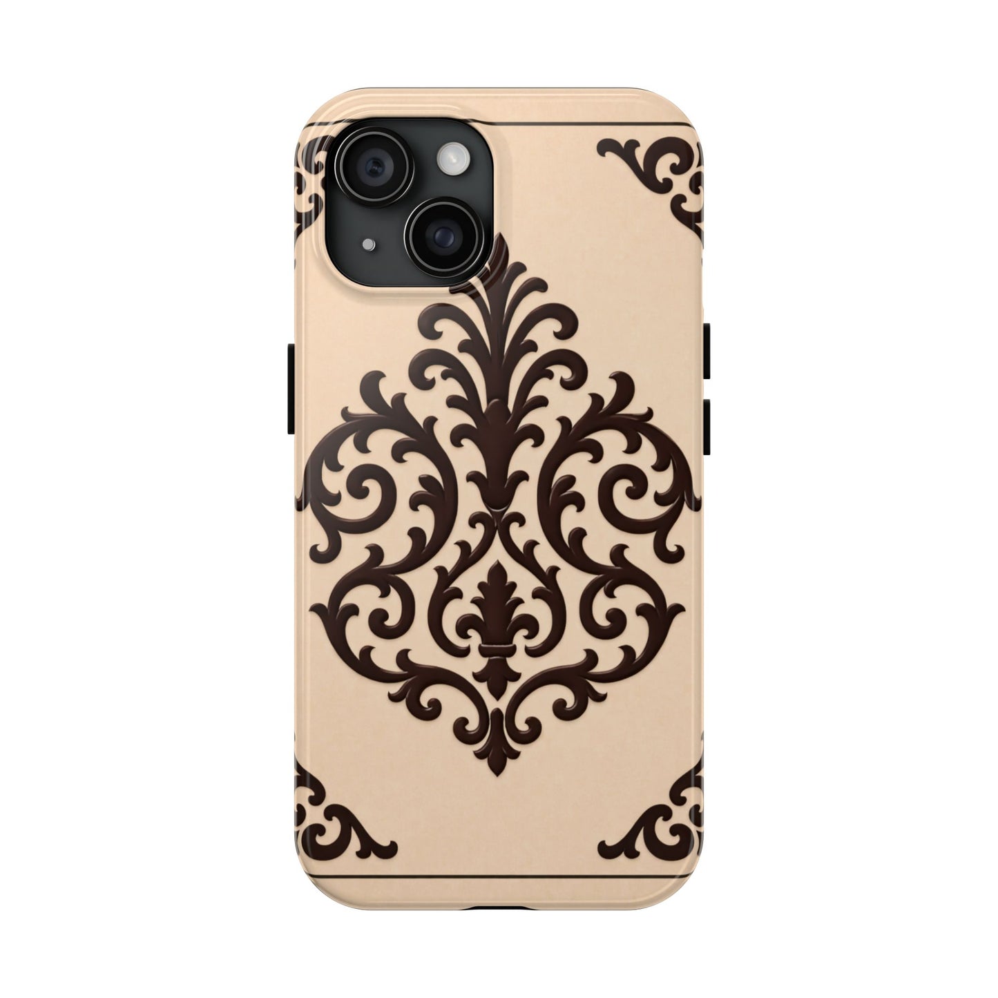 Almond-Beige & Brown Baroque Tough Phone Case — Elegant Beige & Brown Protective Cover