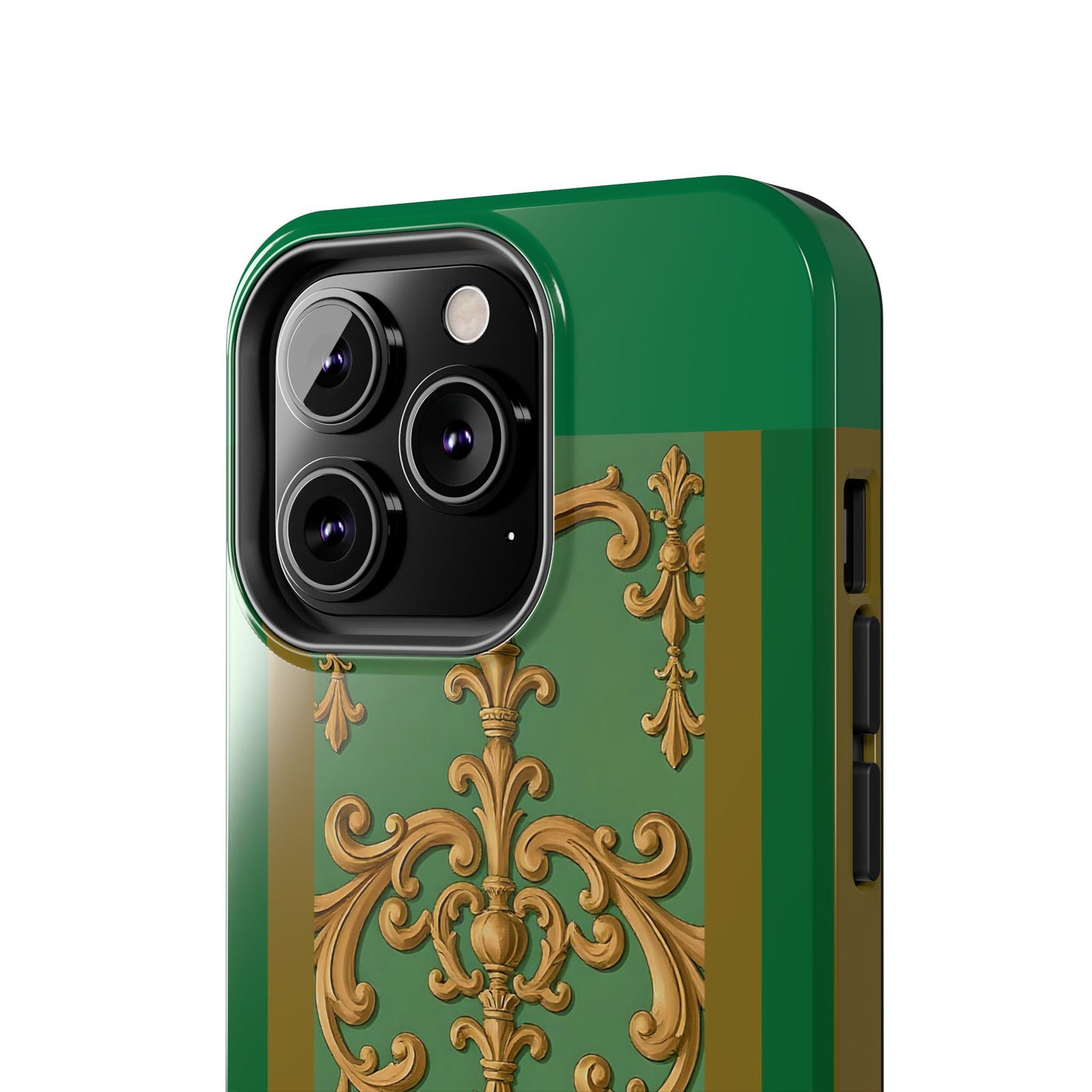 Elegant Floral Tough Phone Case, Durable Phone Cover, Gifts for Her, Stylish Protection, Chic Phone Accessory - Olive Green Striped Rococo