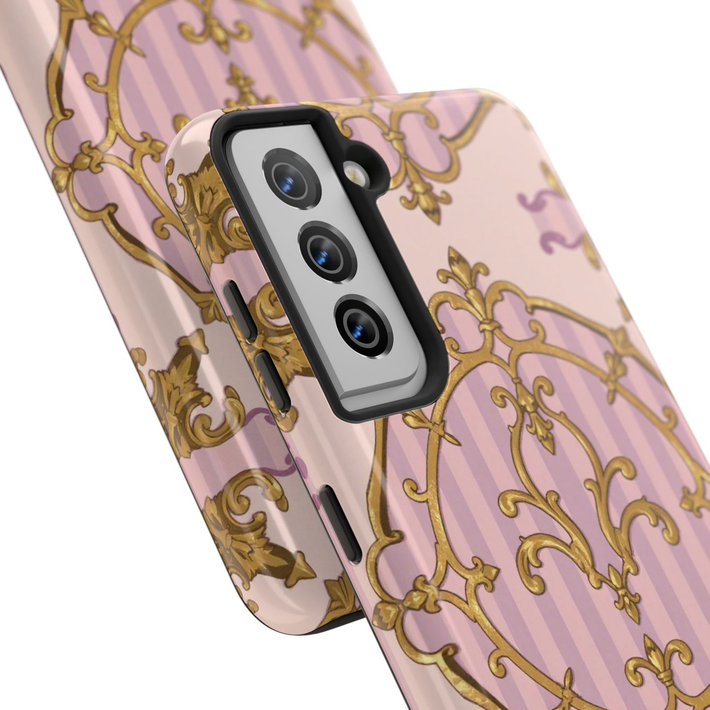 Elegant Vintage Phone Case, Tough Phone Case, Lavender & Alabaster Striped Gold Baroque Phone Cover, Stylish Phone Protector, Gift for Her