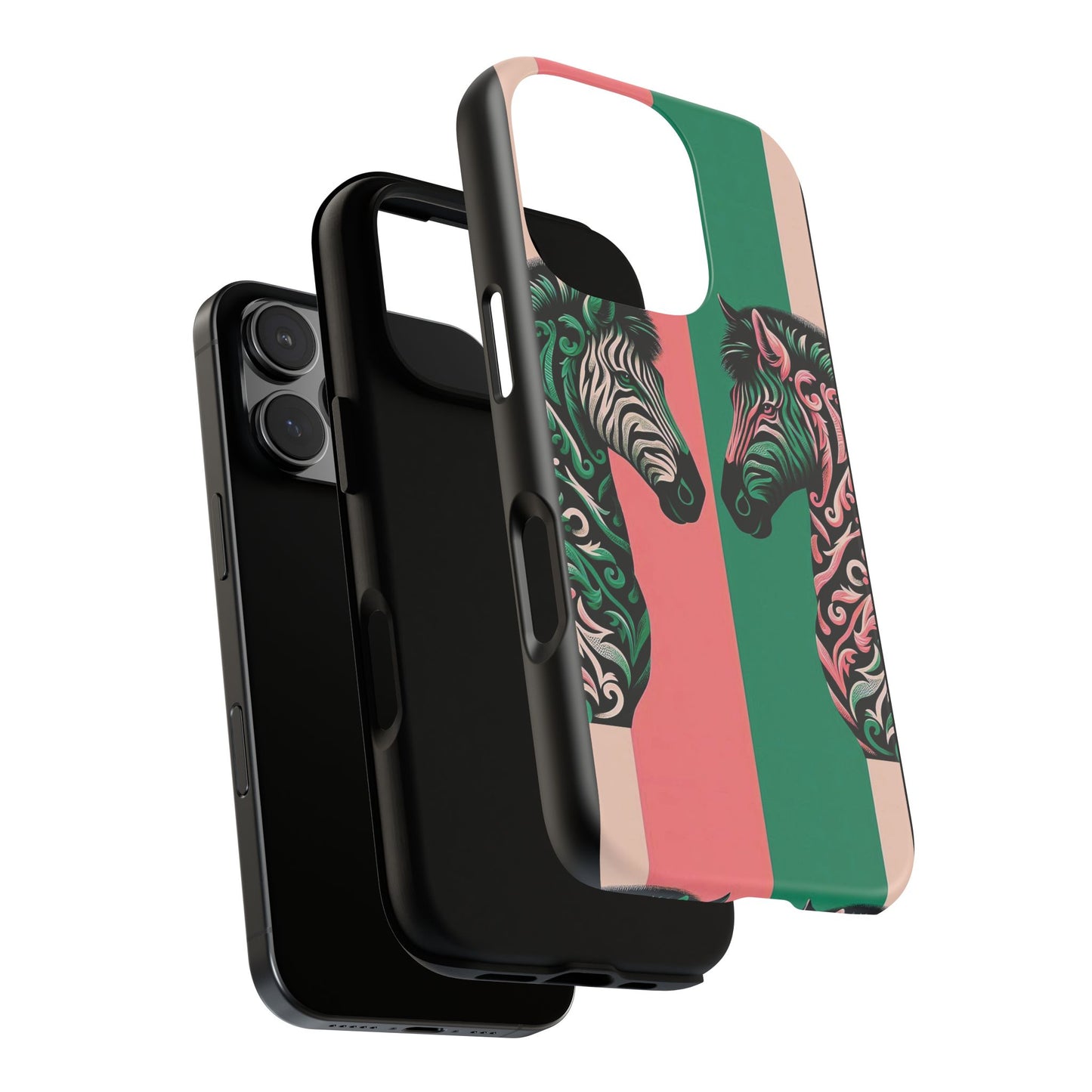 Phone Case - Elegant Pink & Green Zebra Damask Design