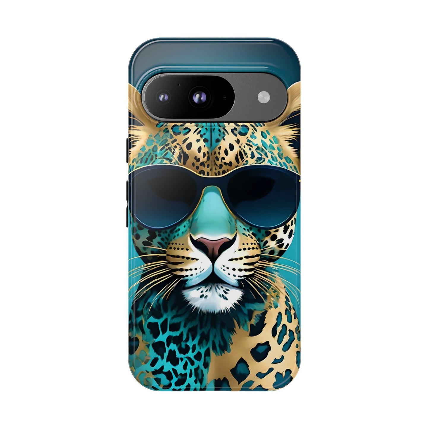 Phone Case - Aqua & Gold Leopard In Sunglasses Design