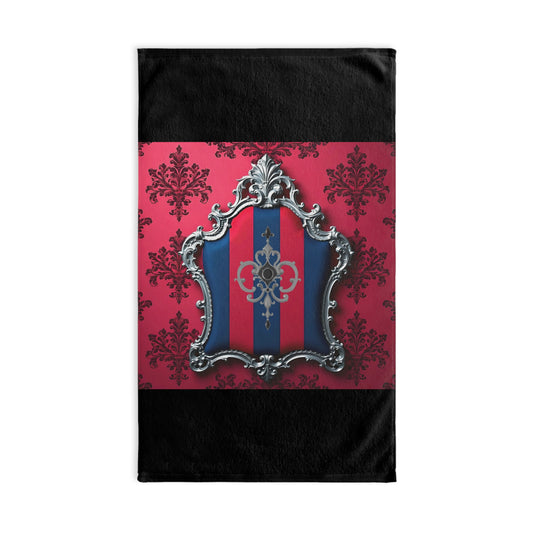 Vintage Glamour Hand Towel, Elegant Bathroom Decor, Unique Kitchen Accessory, Chic Gift for Her - Blue & Red Striped Silver Crest