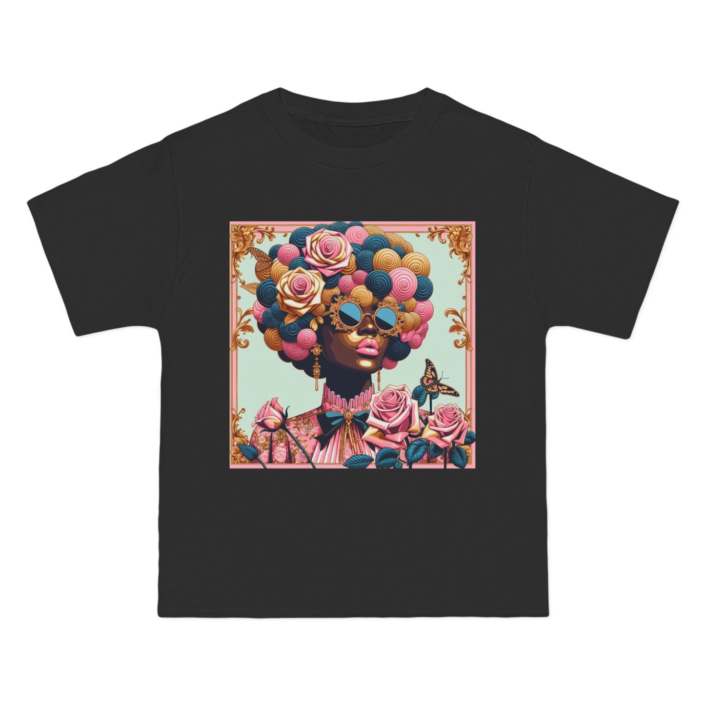 Vibrant Art Tee - Short-Sleeve T-Shirt with Colorful Floral Design, Art Lovers Gift, Trendy Summer Fashion - Lady In Pink Baroque