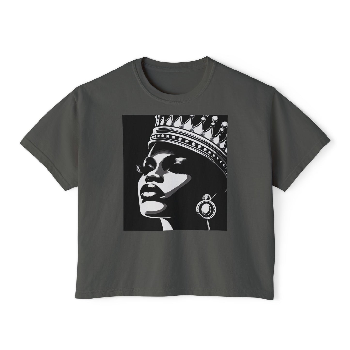Empowering Women's Boxy Tee - Crowned Beauty Graphic Shirt, Fashionable Streetwear, Gift for Her, Casual Style, Birthday Gift