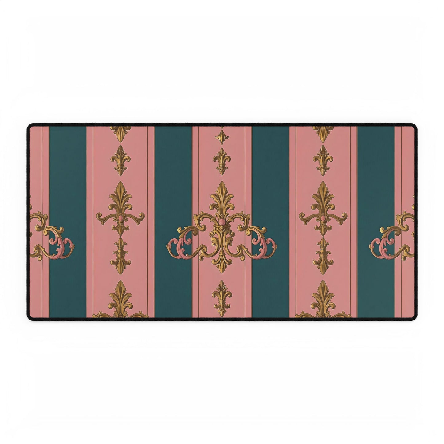 Elegant Desk Mats for Stylish Office Decor, Personalized Desk Accessories, Home Office Gifts - Pink & Teal Striped Gold Baroque