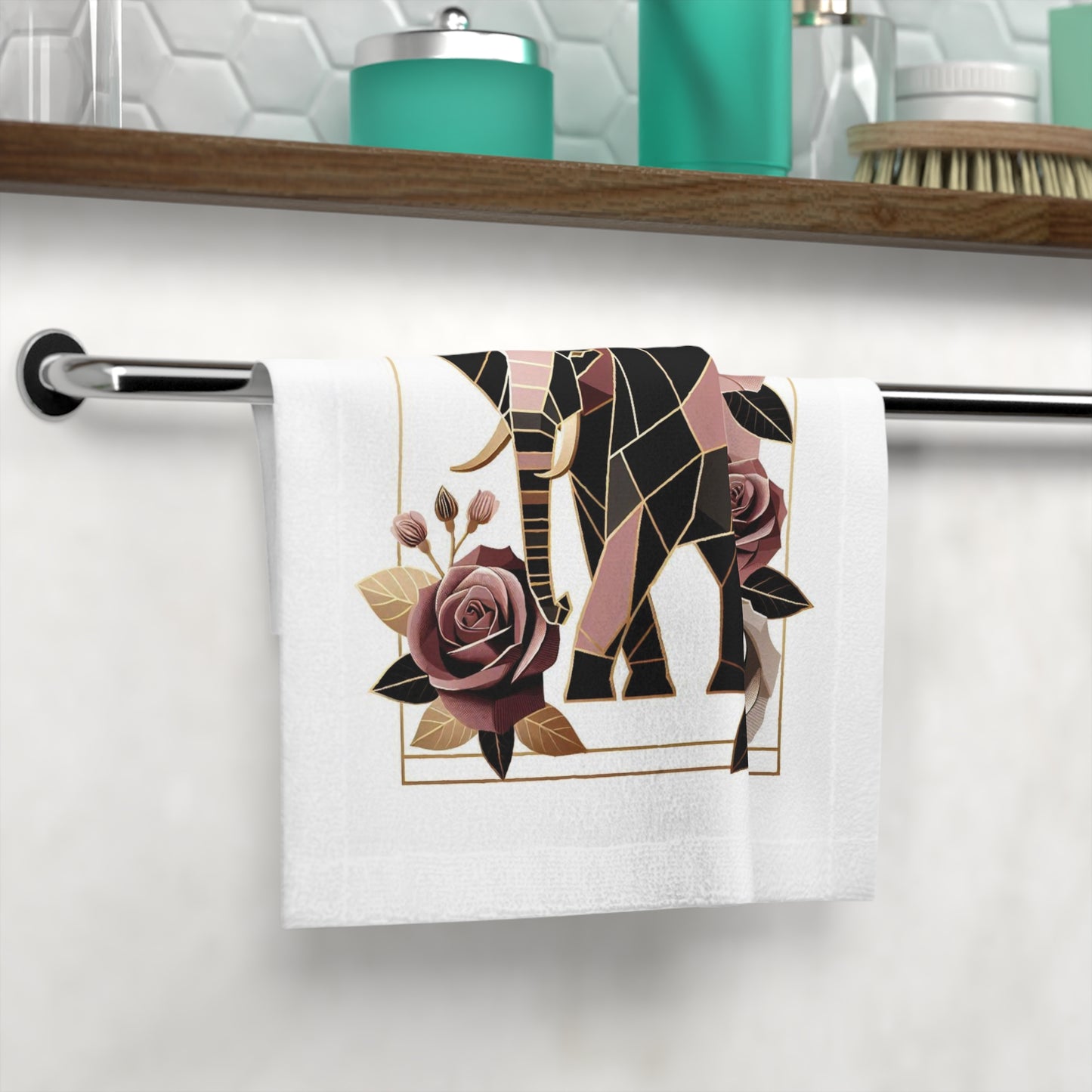 Face Towel - Floral Elephant-Inspired Softness - Brown & Mauve Elephant & Roses Design