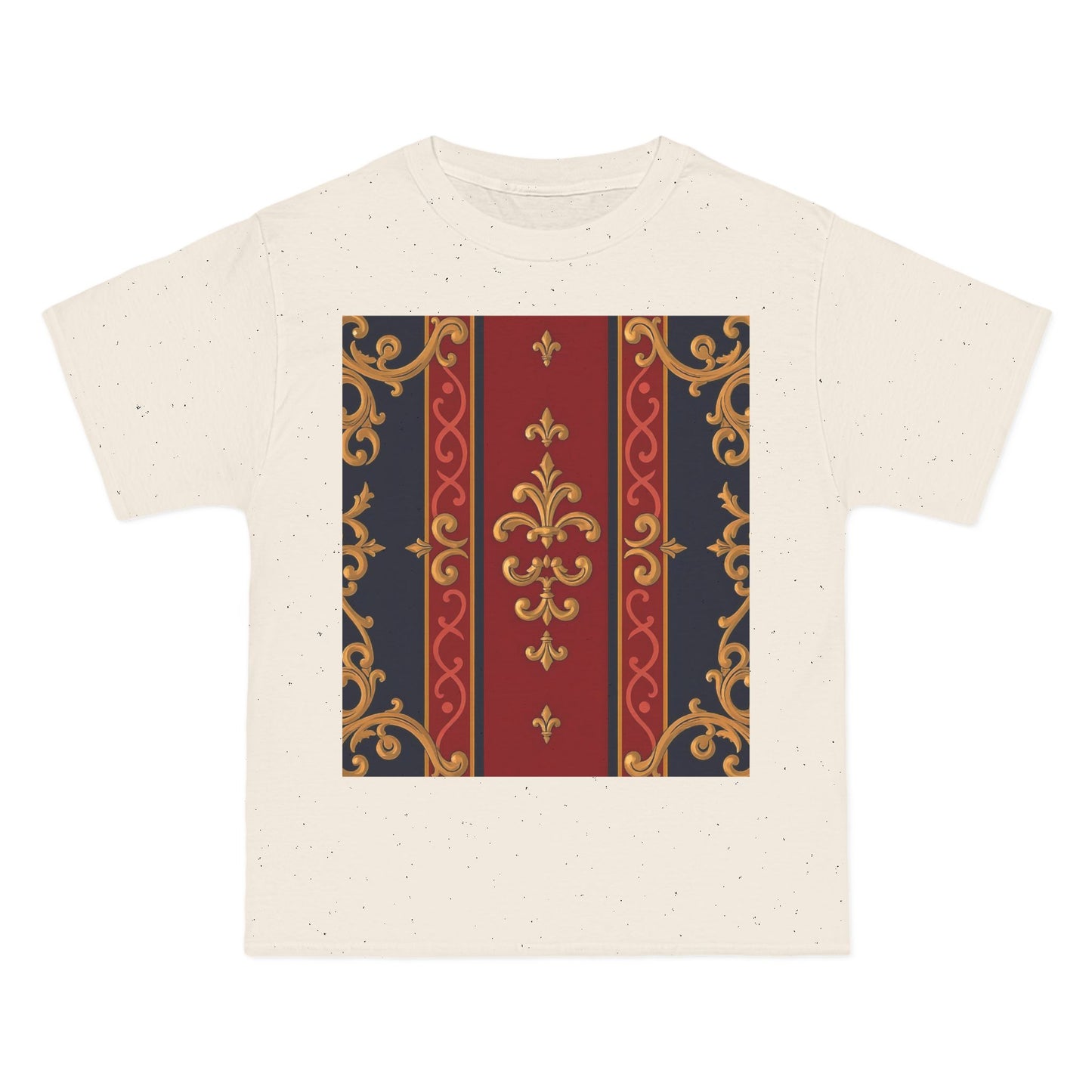 Elegant Patterned Short-Sleeve T-Shirt, Stylish Tee, Vintage Design Top, Casual Wear, Fashionable Gift - Midnight Blue & Dusk Red Gold Baroque