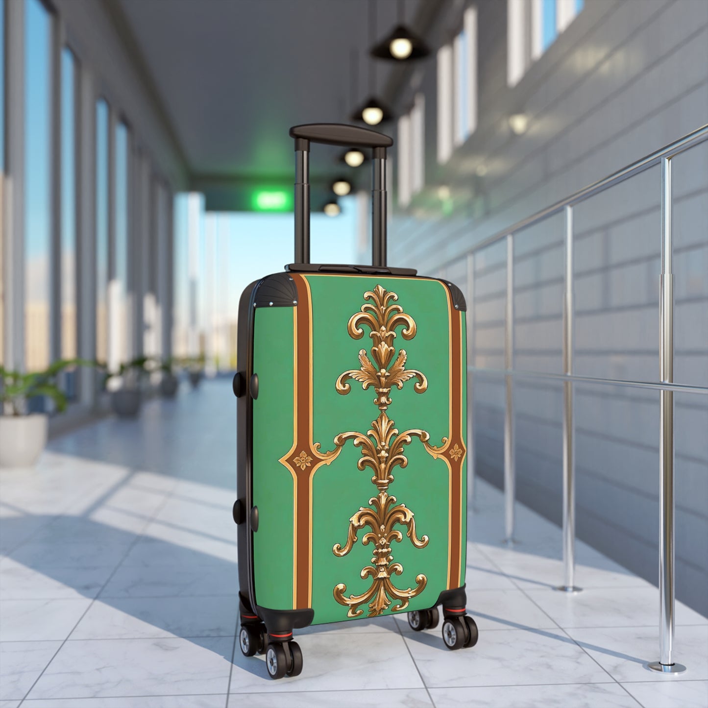 Luxury Ornate Design Suitcase - Travel in Style - Rust & Green Striped Baroque