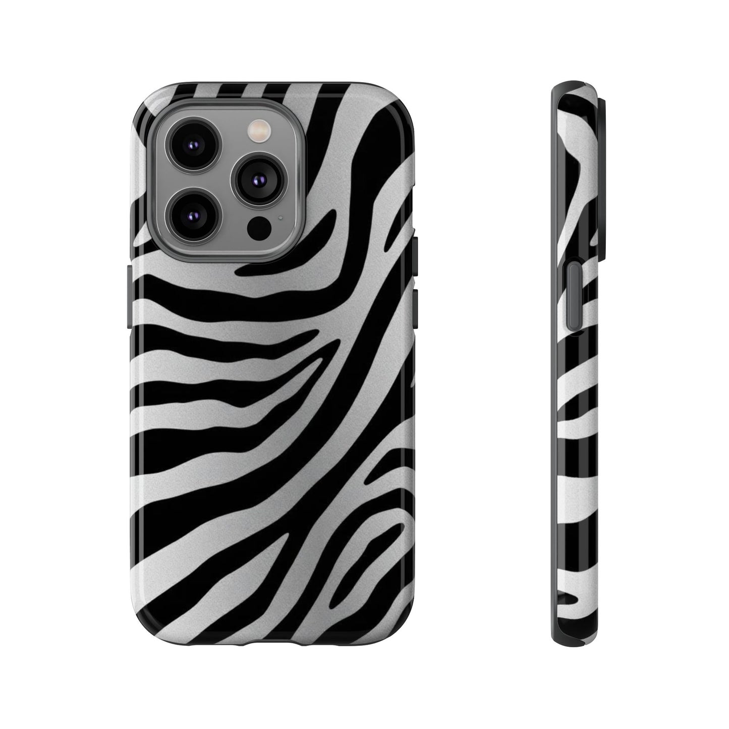 Zebra Print Tough Phone Case - Silver