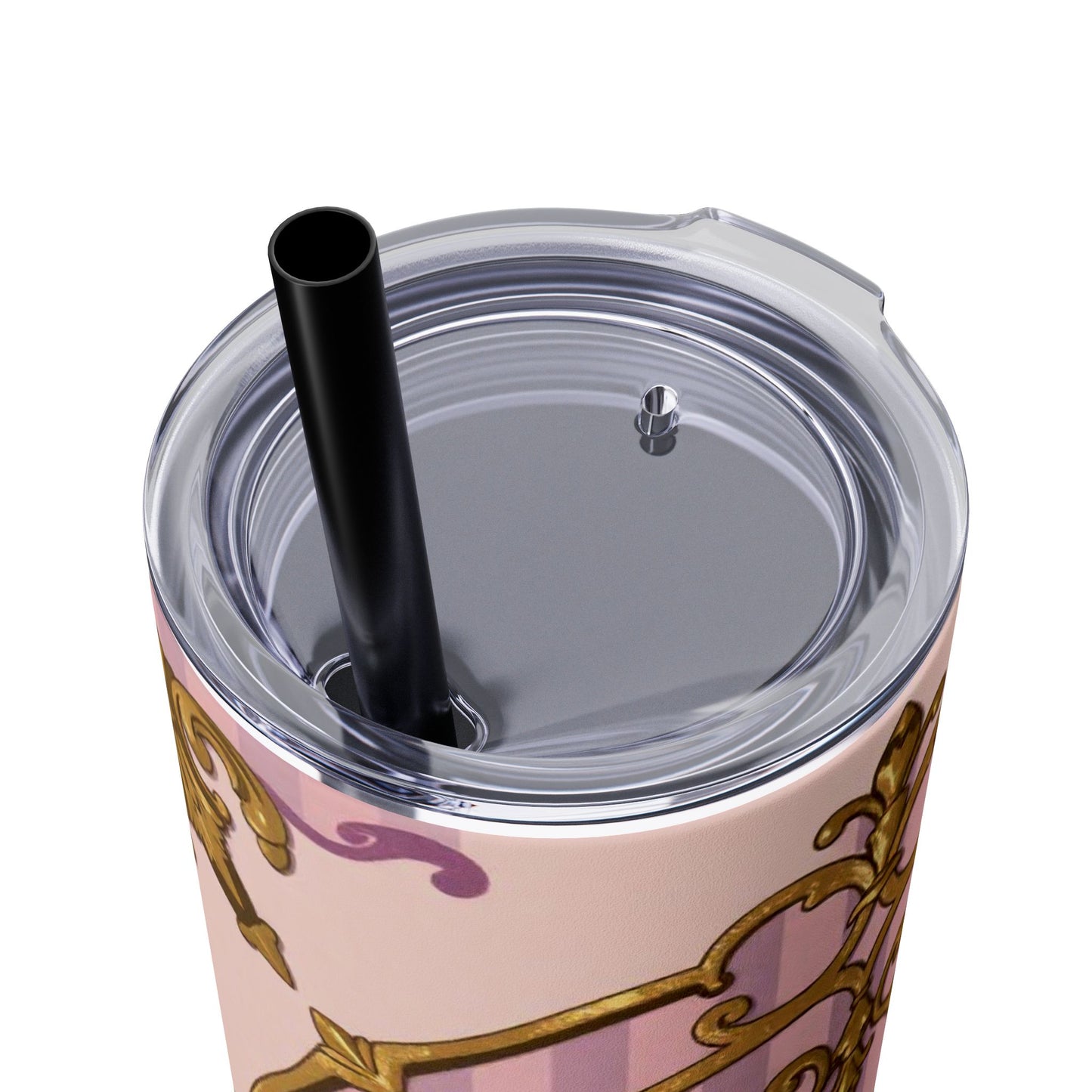 Elegant Lavender & Alabaster Striped Gold Baroque Tumbler - Insulated 20oz Skinny Cup with Straw, Ideal for Gifts, Parties, and Daily Use