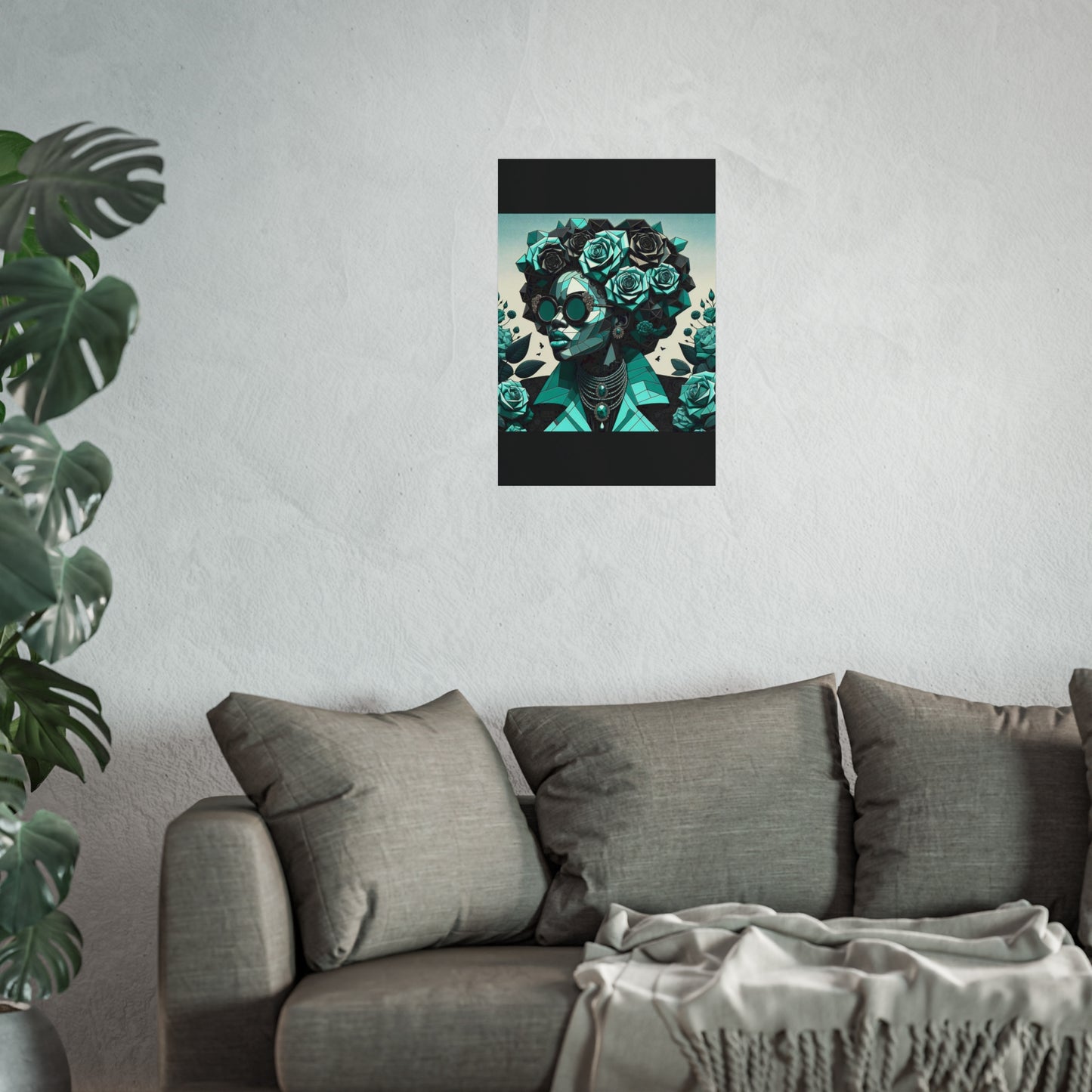 Chic Floral Fine Art Poster | Modern Wall Decor, Home Aesthetic, Gift for Art Lovers, Unique Room Makeover - Turquoise & Black Roses Lady