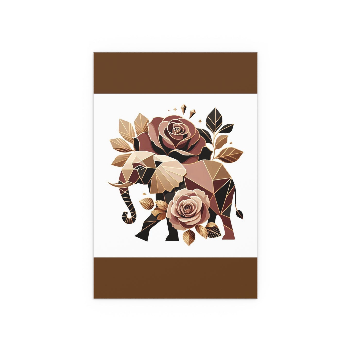 Elegant Floral Silk Poster - Indoor/Outdoor Wall Art for Home Decor - Brown & Gold Elephant & Roses