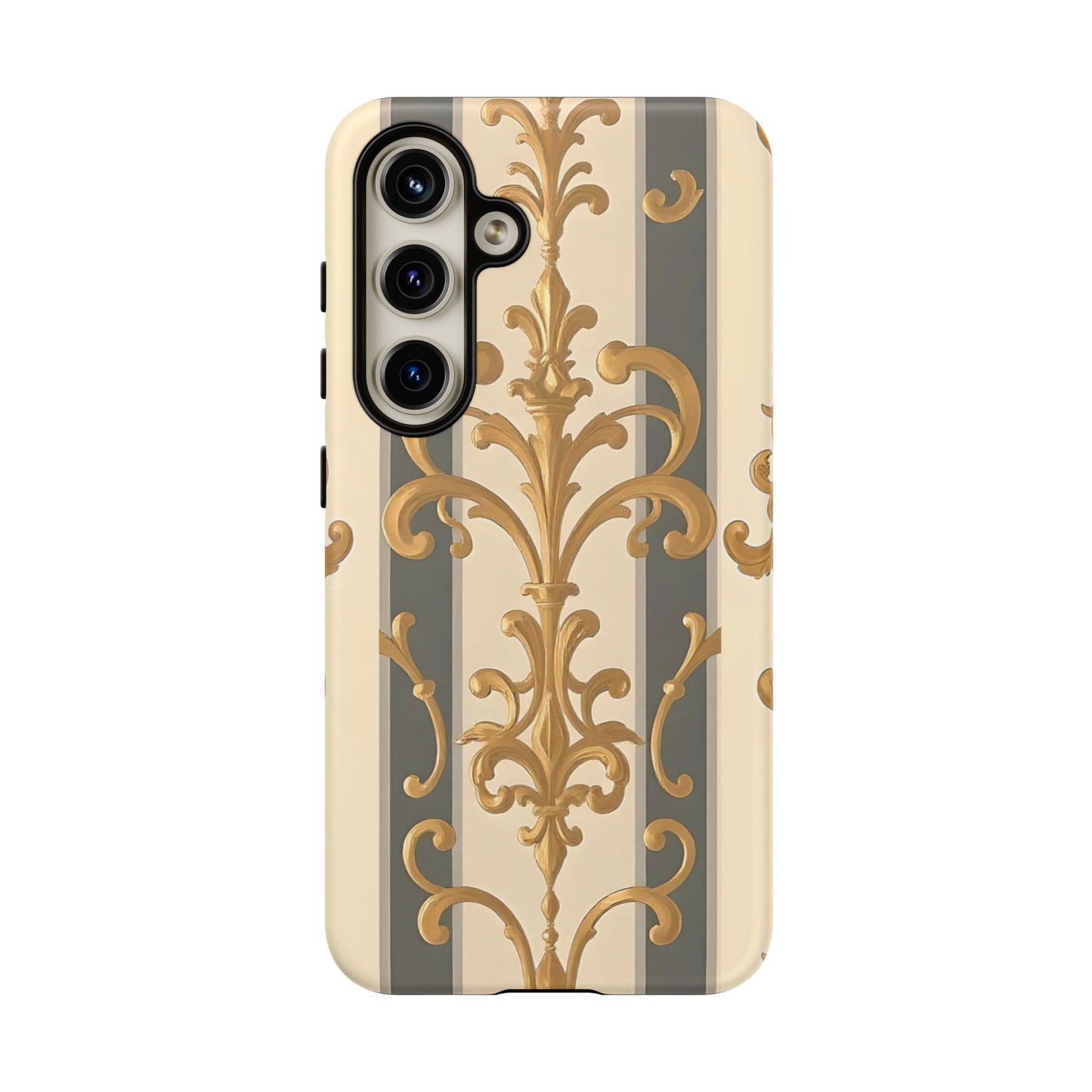 Elegant Floral Motif Phone Case - Tough Cases with Vintage Design - Dusk Olive Striped Gold Damask
