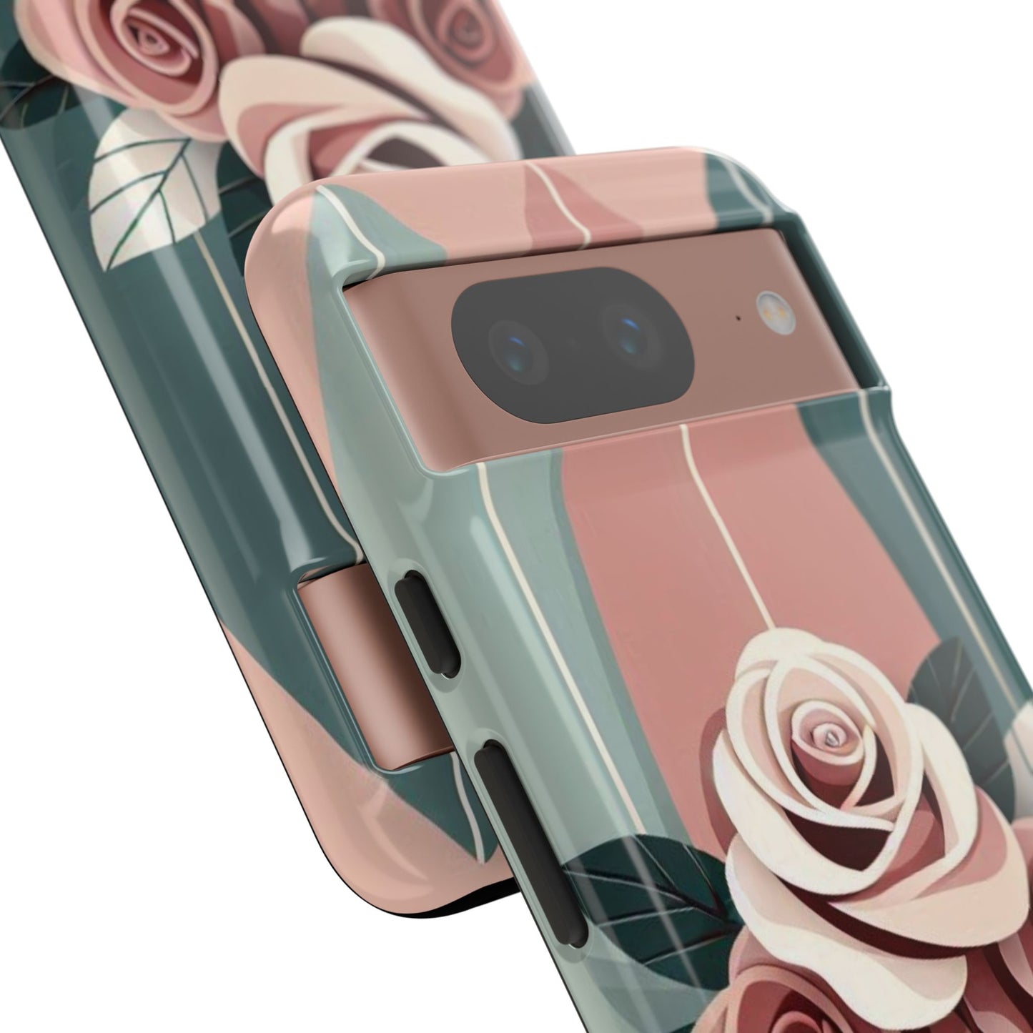 Phone Case - Burgundy, Matte Mauve & Teal Surfboard & Roses Design