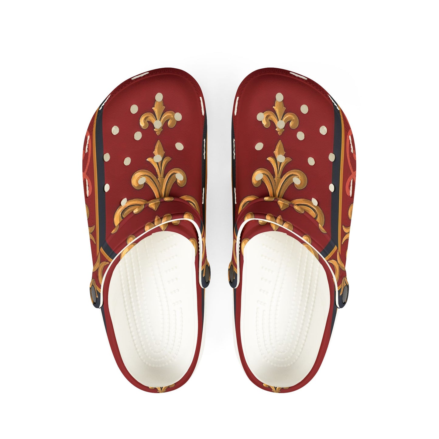 Elegant All-Over Print EVA Foam Clogs for Comfort and Style, Slip-On Shoes, Fashion Footwear - Midnight Blue & Dusk Red Gold Baroque