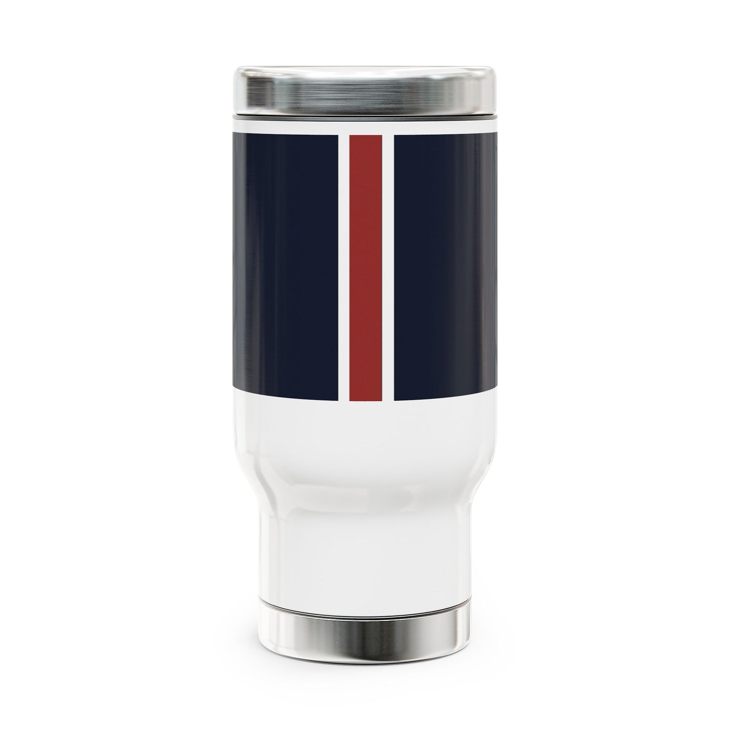 Lunar Midnight & Red-White Striped Stainless Steel Travel Mug with Handle, 14oz