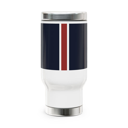Lunar Midnight & Red-White Striped Stainless Steel Travel Mug with Handle, 14oz
