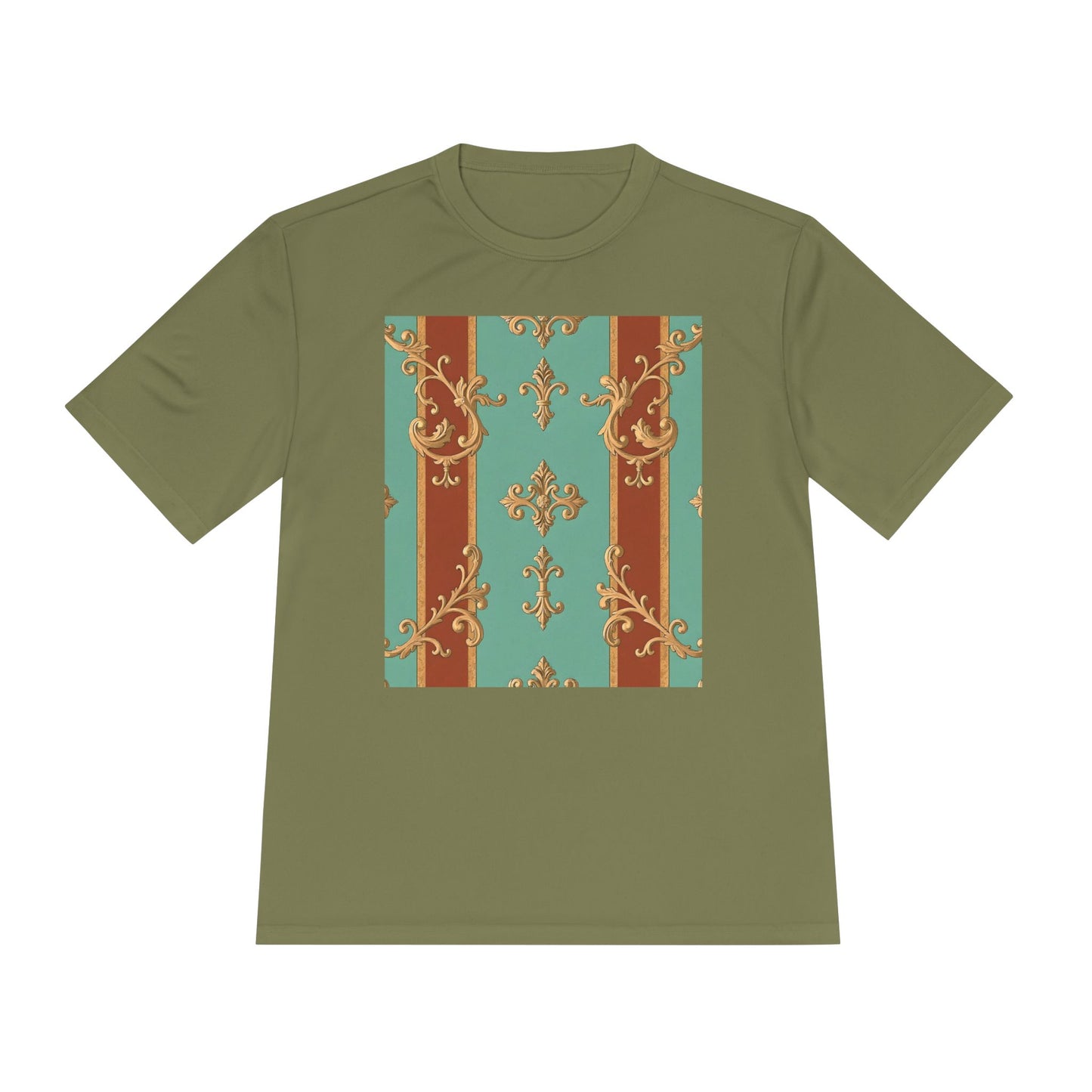 Elegant Patterned Unisex Moisture Wicking Tee - Stylish Activewear for All Occasions - Rust & Mint Aqua Striped Baroque
