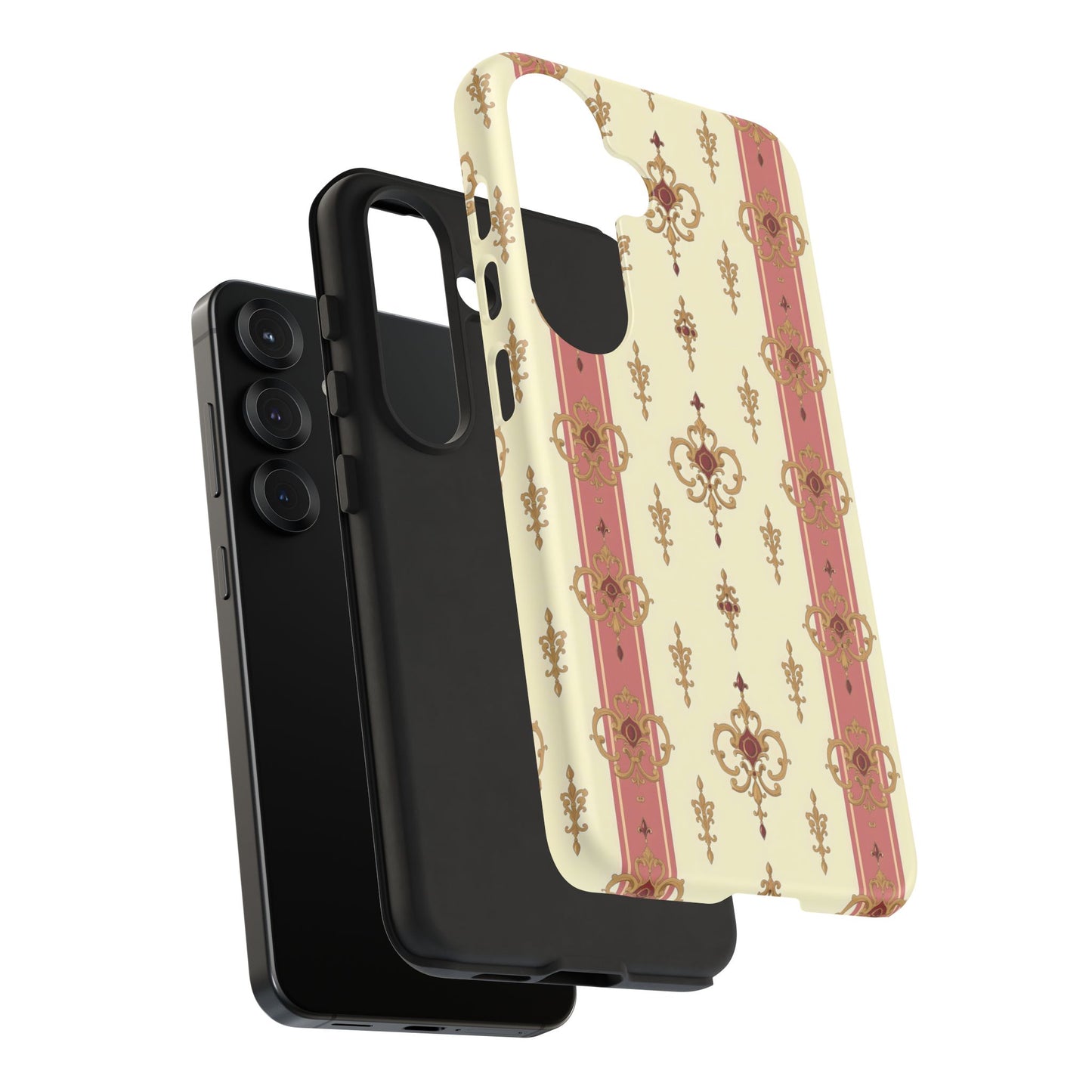 Elegant Floral Motif Phone Case - Tough Cases with Vintage Design - Mauve Striped Gold Damask