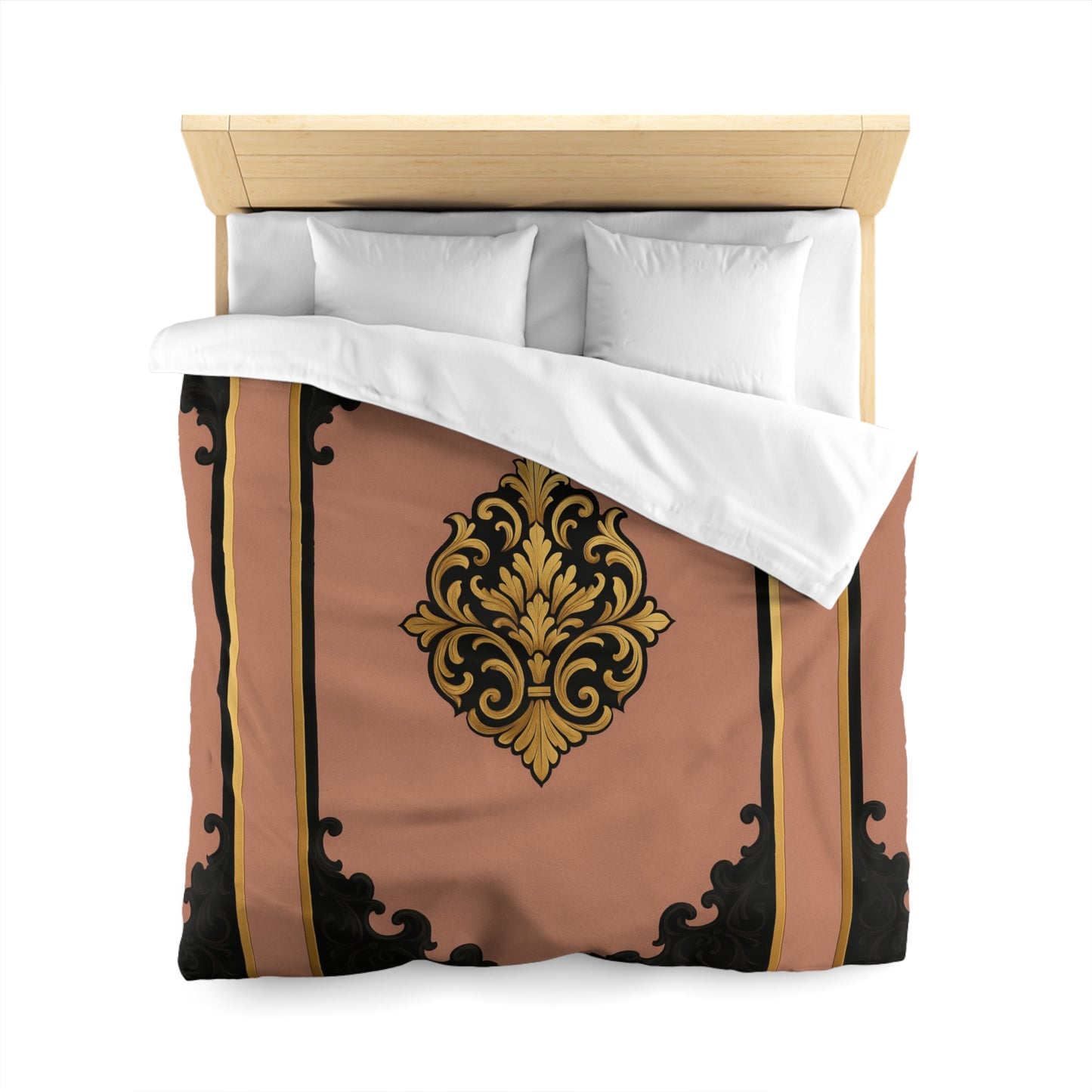 Mauve & Black-Gold Elegant Baroque Microfiber Duvet Cover - Chic Bedroom Decor, Luxurious Bedding, Home Makeover, Gift for Her, Elegant Style