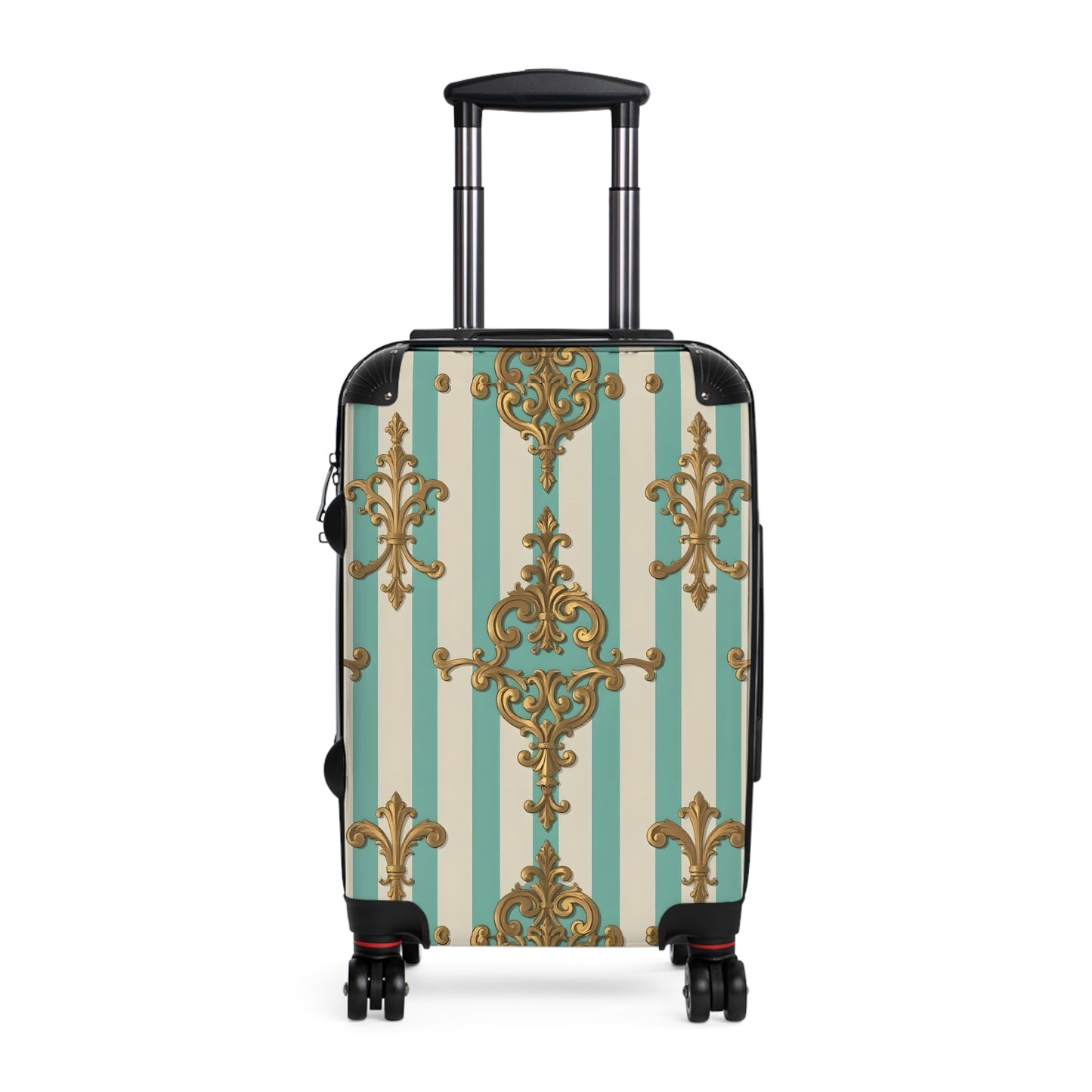 Chic Travel Suitcase, Stylish Luggage, Travel Accessory, Vintage Design Bag, Perfect for Vacation - Matte Green Striped Rococo