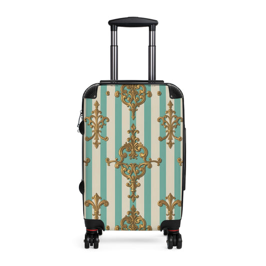 Chic Travel Suitcase, Stylish Luggage, Travel Accessory, Vintage Design Bag, Perfect for Vacation - Matte Green Striped Rococo