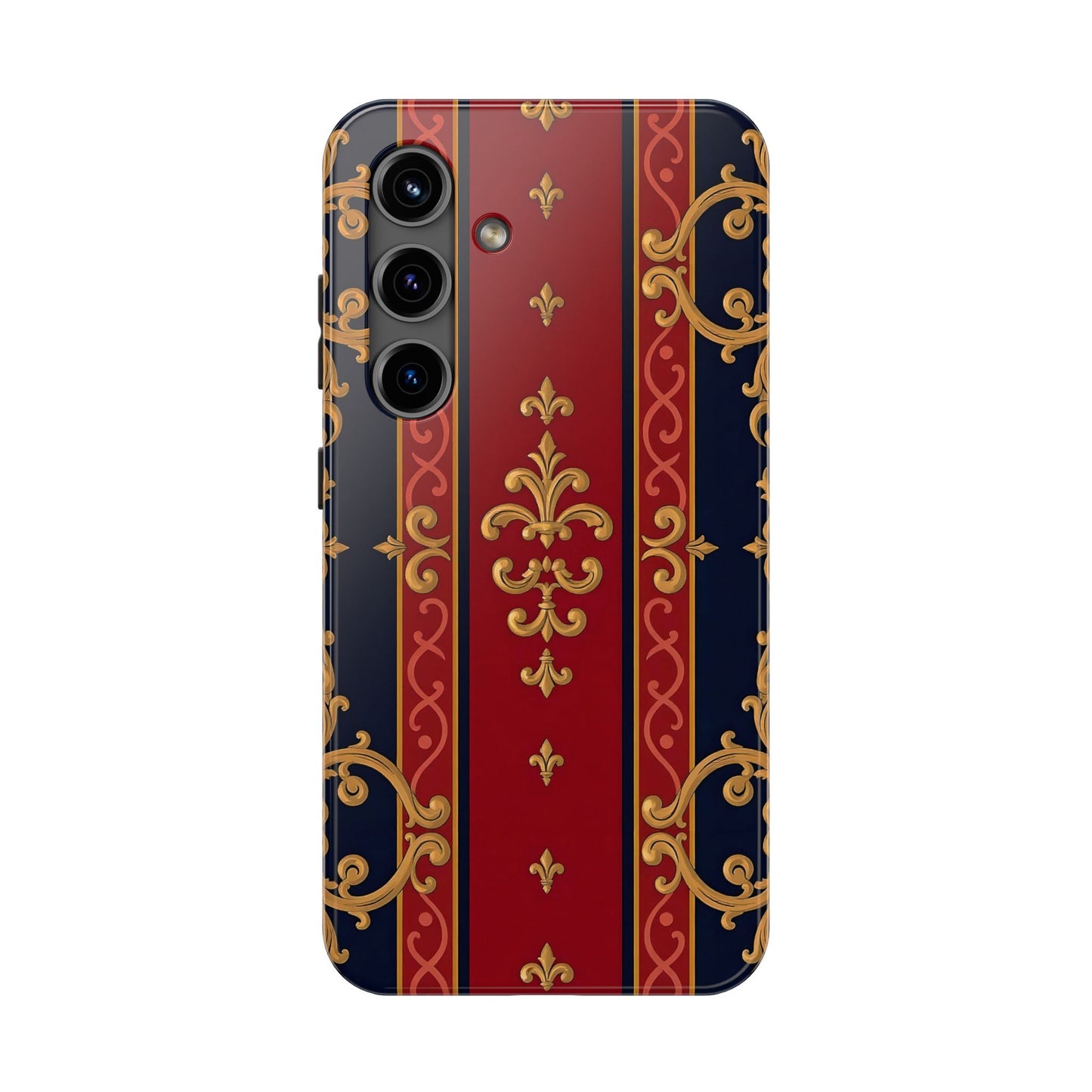Elegant Vintage Phone Cases, Tough Phone Cover, Stylish Cell Phone Accessories, Durable Phone Protection - Midnight Blue & Dusk Red Gold Baroque