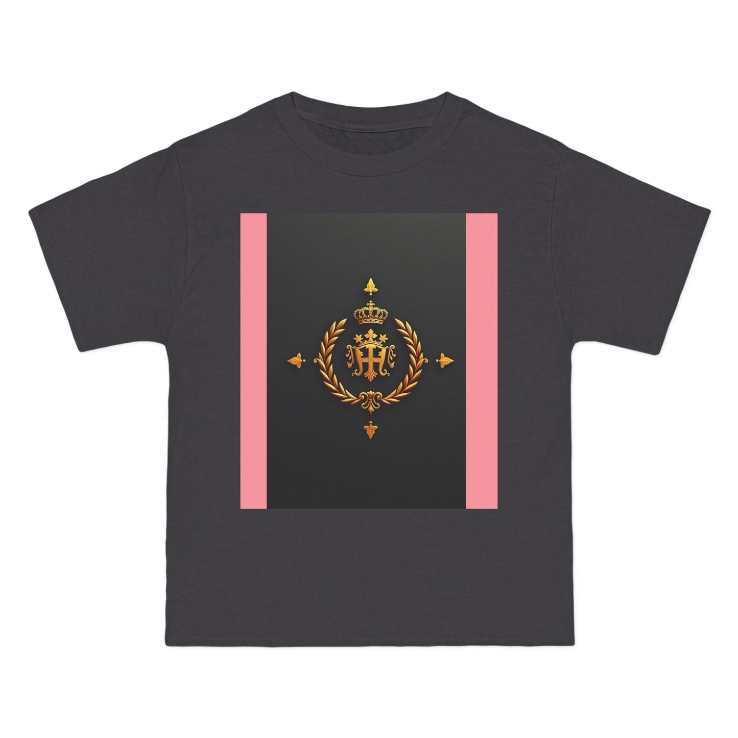 Short-Sleeve Graphic T-Shirt, Stylish Casual Wear, Trendy Gift for Friends, Summer Fashion, Statement Tee, Everyday Comfort - Pink Striped Gold Crest