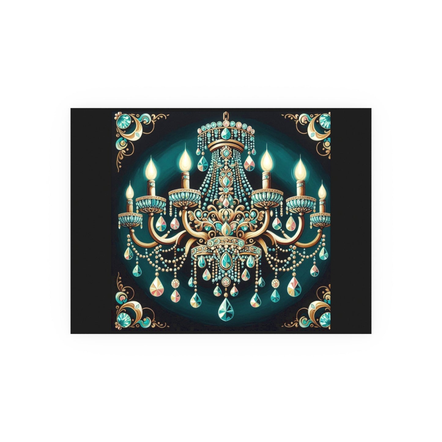 Elegant Chandelier Poster - Luxurious Wall Art for Home Décor - Teal Jeweled Chandelier
