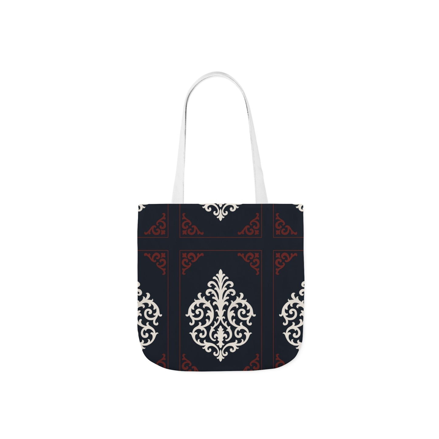 Dusk Blue-Maroon & White Baroque Pattern Canvas Tote Bag — Elegant Dusk Blue & White Reusable Market Bag