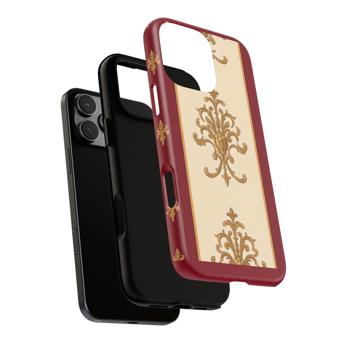 Elegant Floral Motif Phone Case - Tough Cases with Vintage Design - Dusk Red Striped Gold Damask