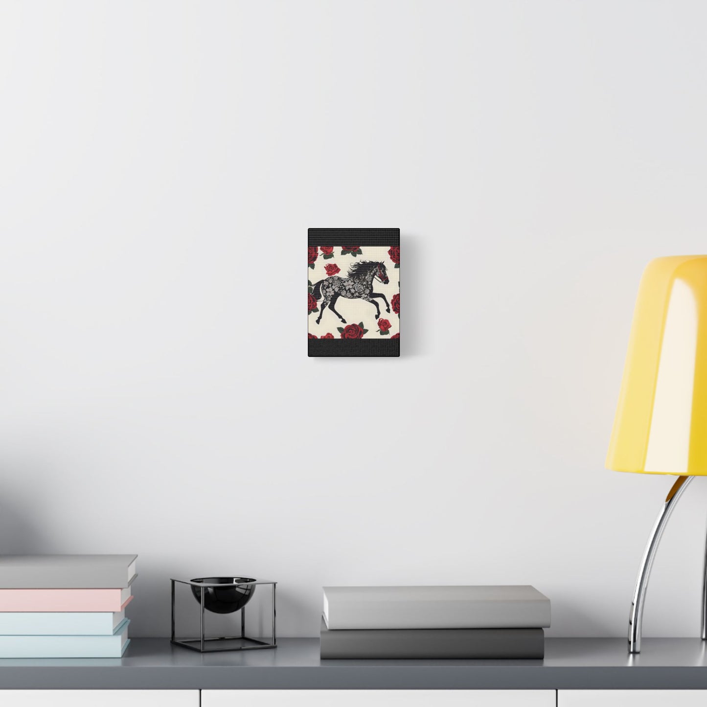 Art Print Canvas, Wall Decor, Satin Stretched Canvas, Equestrian Art, Office Decor, Home Decor - Horse & Roses