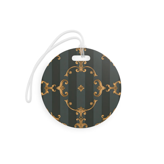 Elegant Vintage Luggage Tags for Stylish Travelers - Gray Striped Baroque