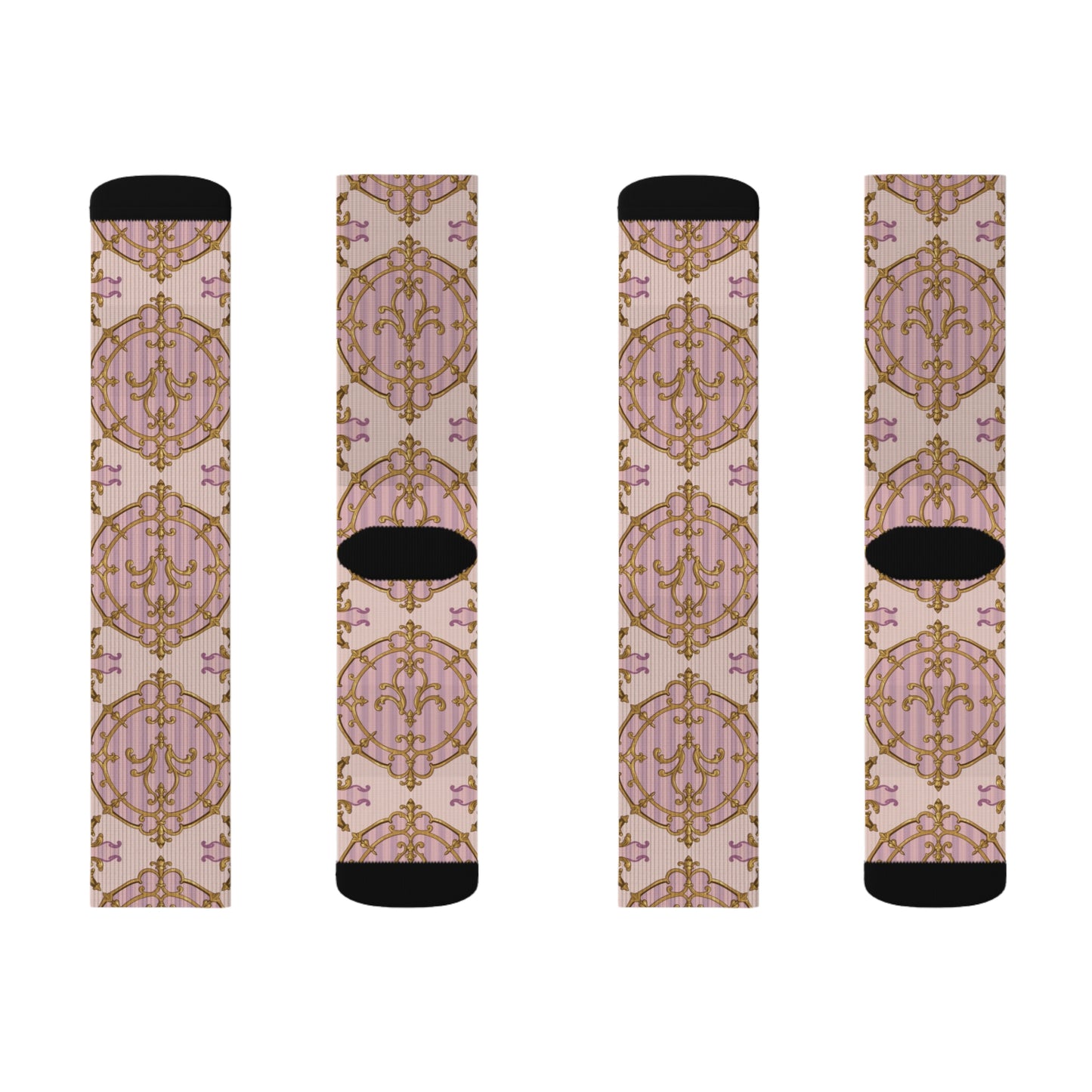 Stylish Lavender & Alabaster Striped Gold Baroque Sublimation Socks, Trendy Fashion Accessories, Gift for Her, Unique Print Socks