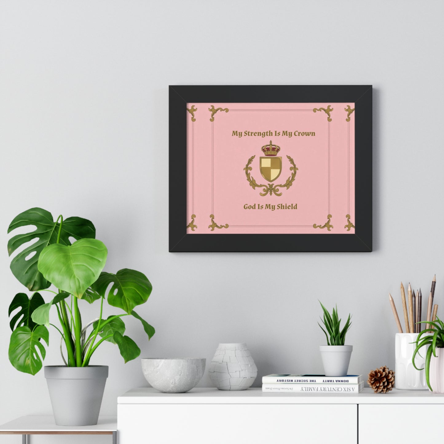 Crest & Crown Spiritual Quote Empowering Framed Poster, Inspirational Wall Art, Crown Design, Home Decor, Motivational Gift, Bible Verse Decoration