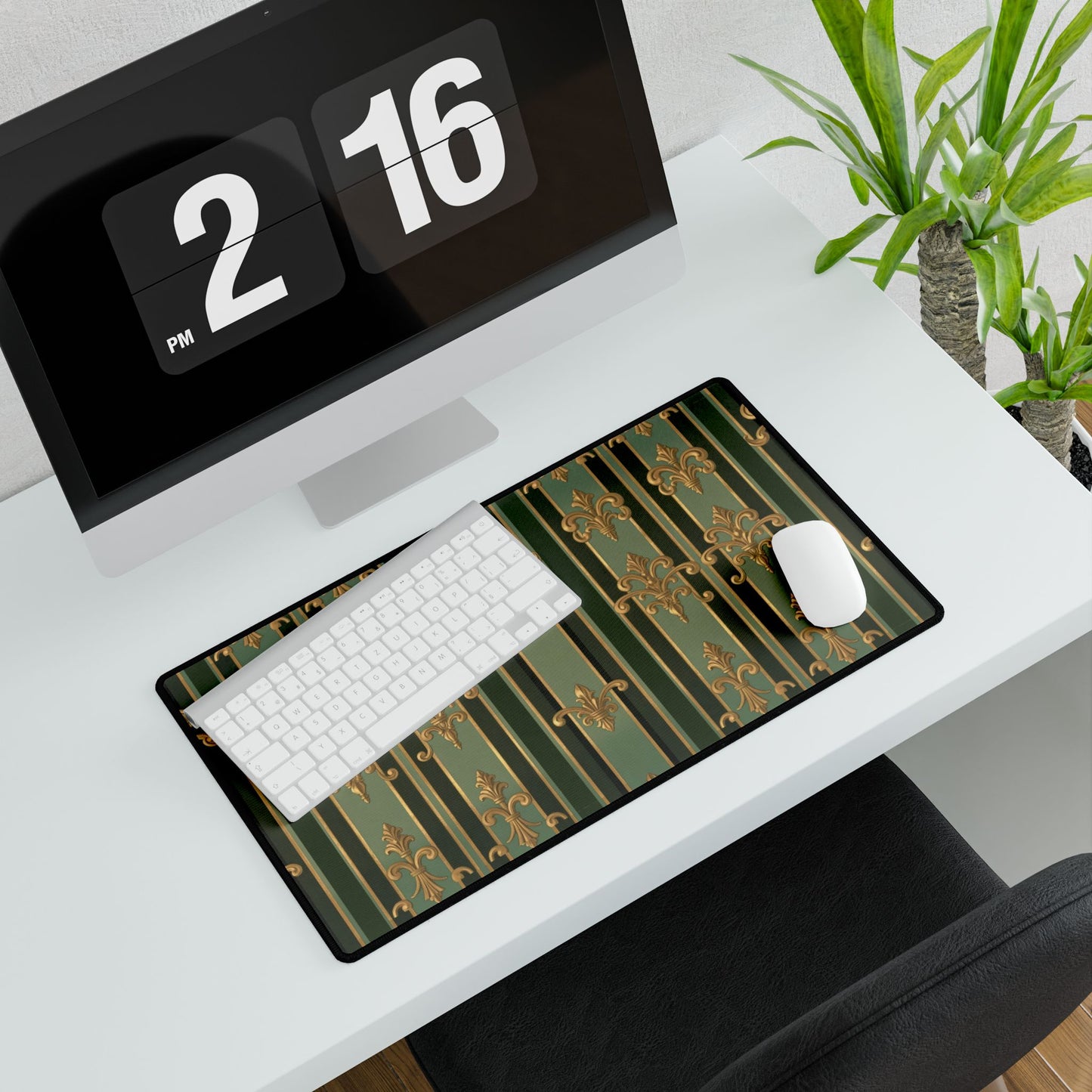Elegant Baroque Desk Mat, Office Decor, Home Office Accessories, Stylish Desk Pad, Gift for Writers - Green Striped Gold Baroque