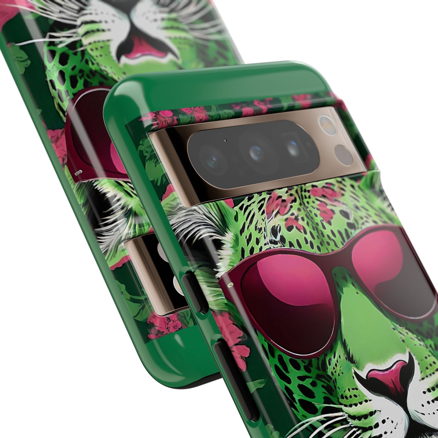 Phone Case - Lime Green & Burgundy Leopard In Sunglasses Design