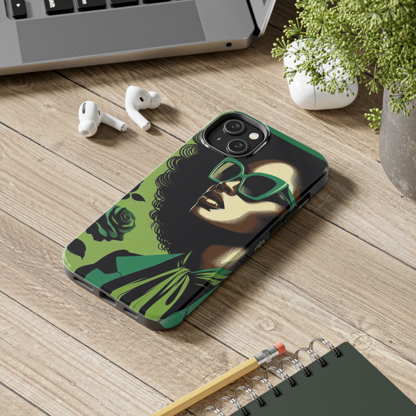 Chic Tough Phone Case | Artistic Green & Black Design | Phone Protection, Gift for Her, Stylish Accessory, Trendy Tech - Lady in Green