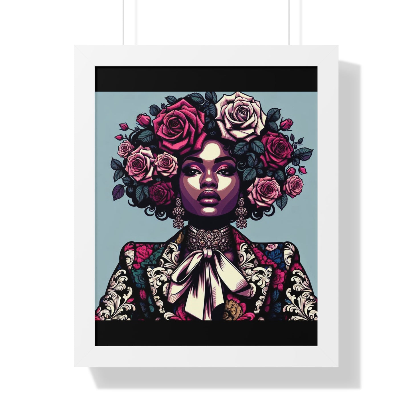 Vertical Poster -  Lady In Damask Suit & Roses Wall Art
