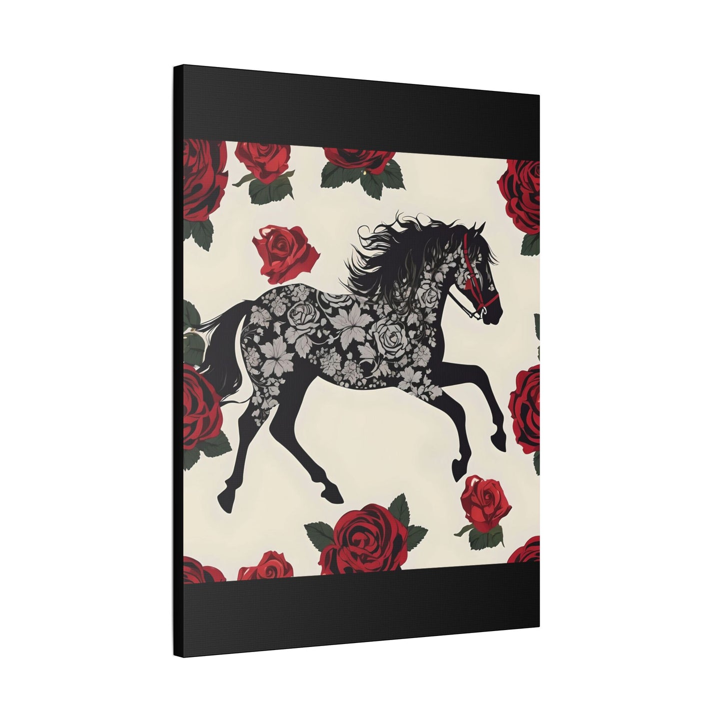 Art Print Canvas, Wall Decor, Satin Stretched Canvas, Equestrian Art, Office Decor, Home Decor - Horse & Roses