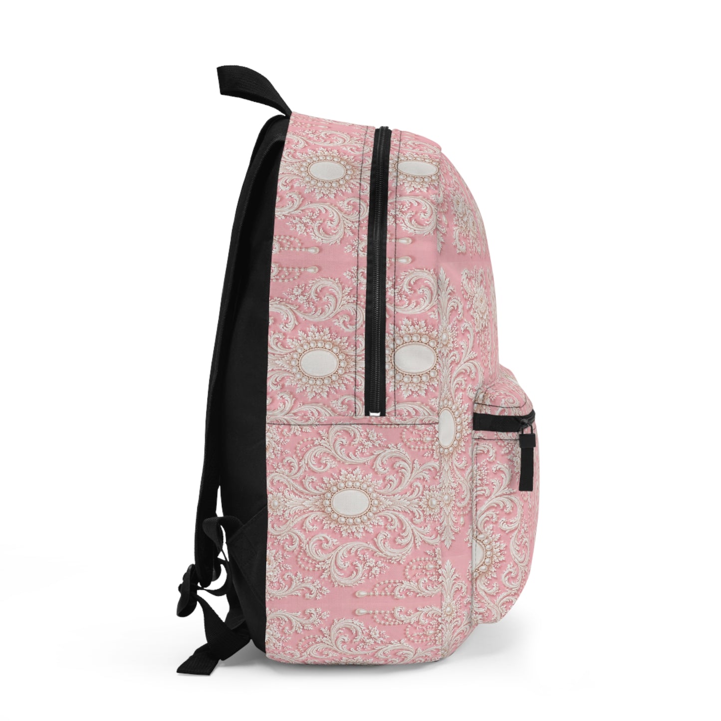 Pink Rococo Vintage Backpack — Elegant Rococo Pattern School & Travel Bag