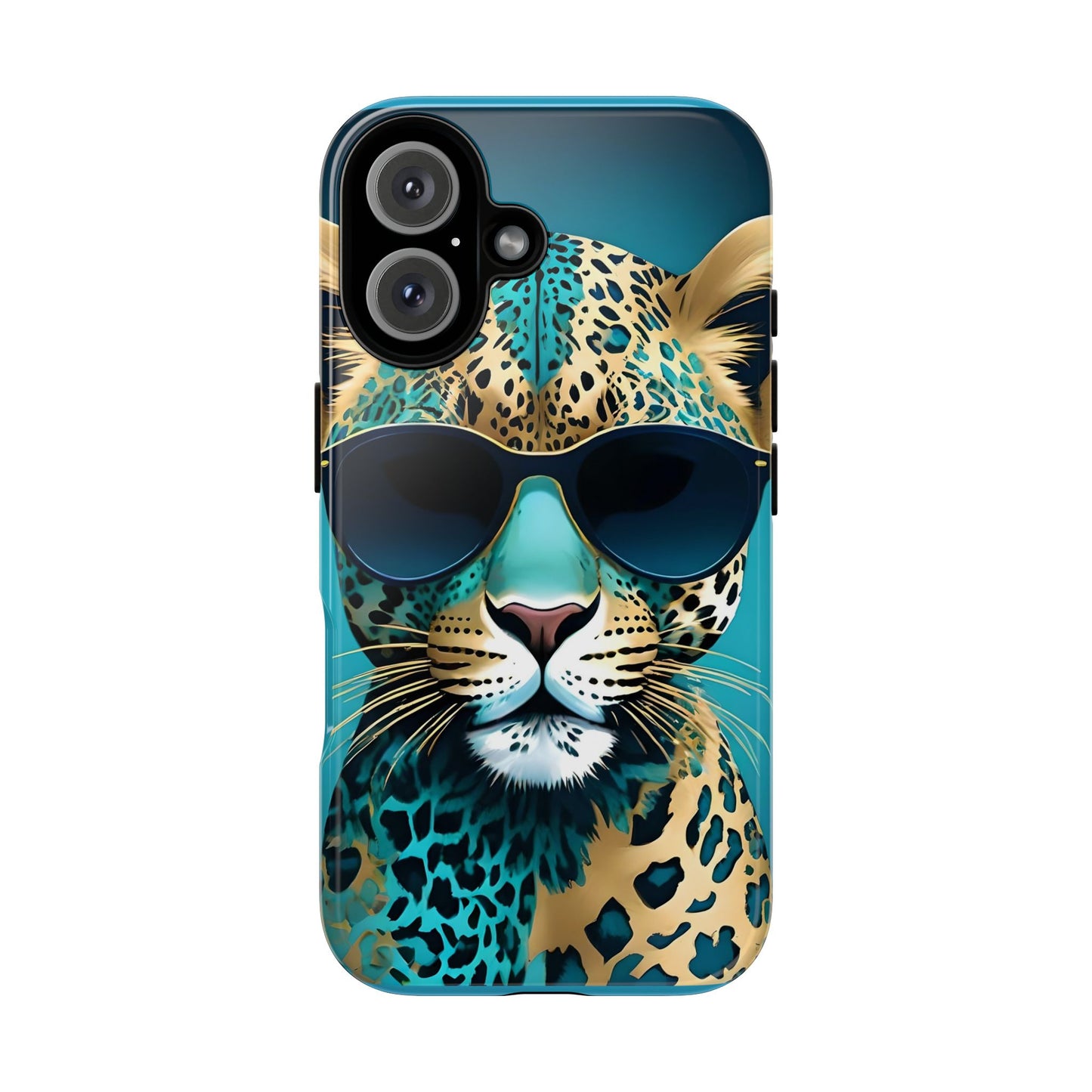 Phone Case - Aqua & Gold Leopard In Sunglasses Design
