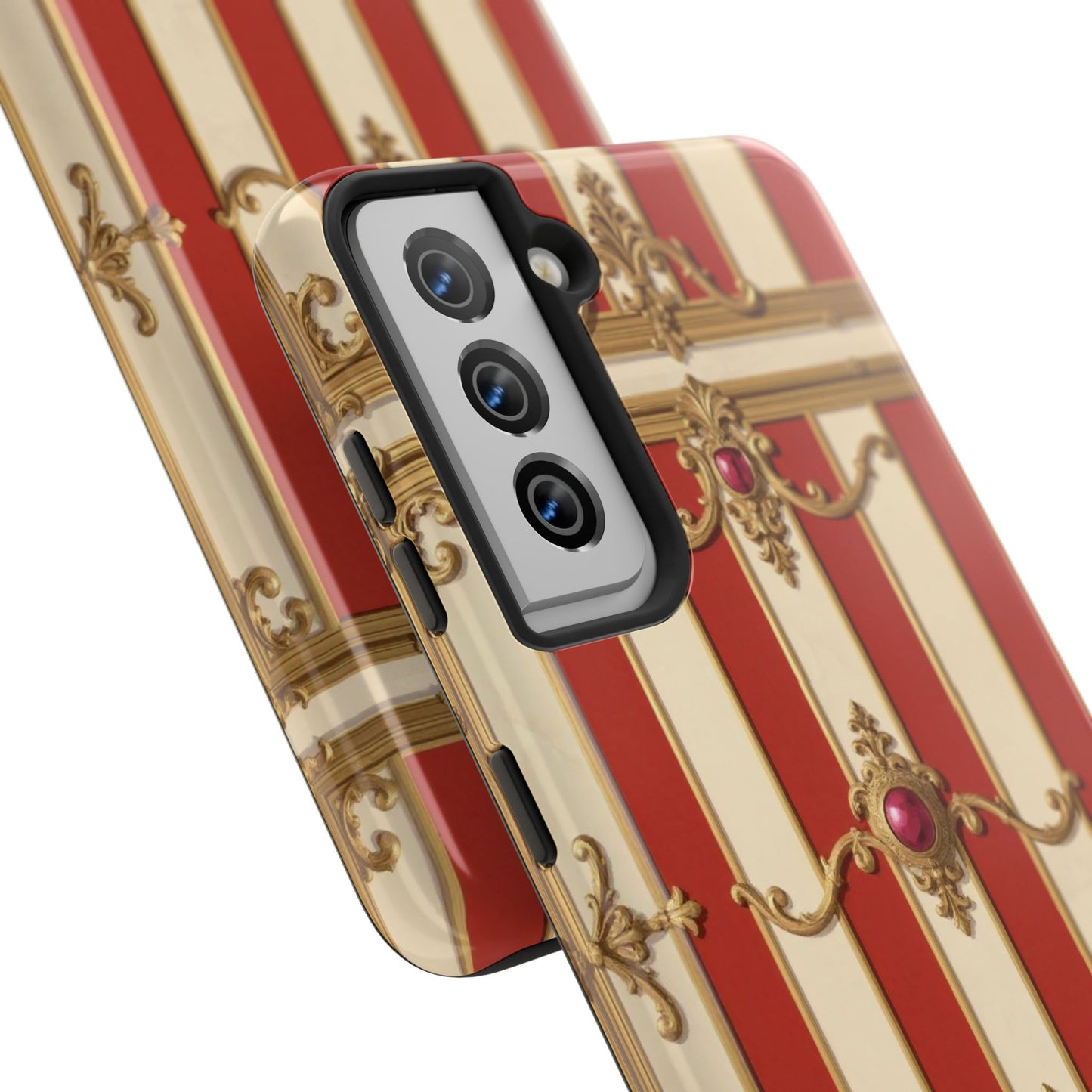 Elegant Alabaster & Dusk Orange Striped Baroque Tough Phone Case - Stylish Protection for Your Device