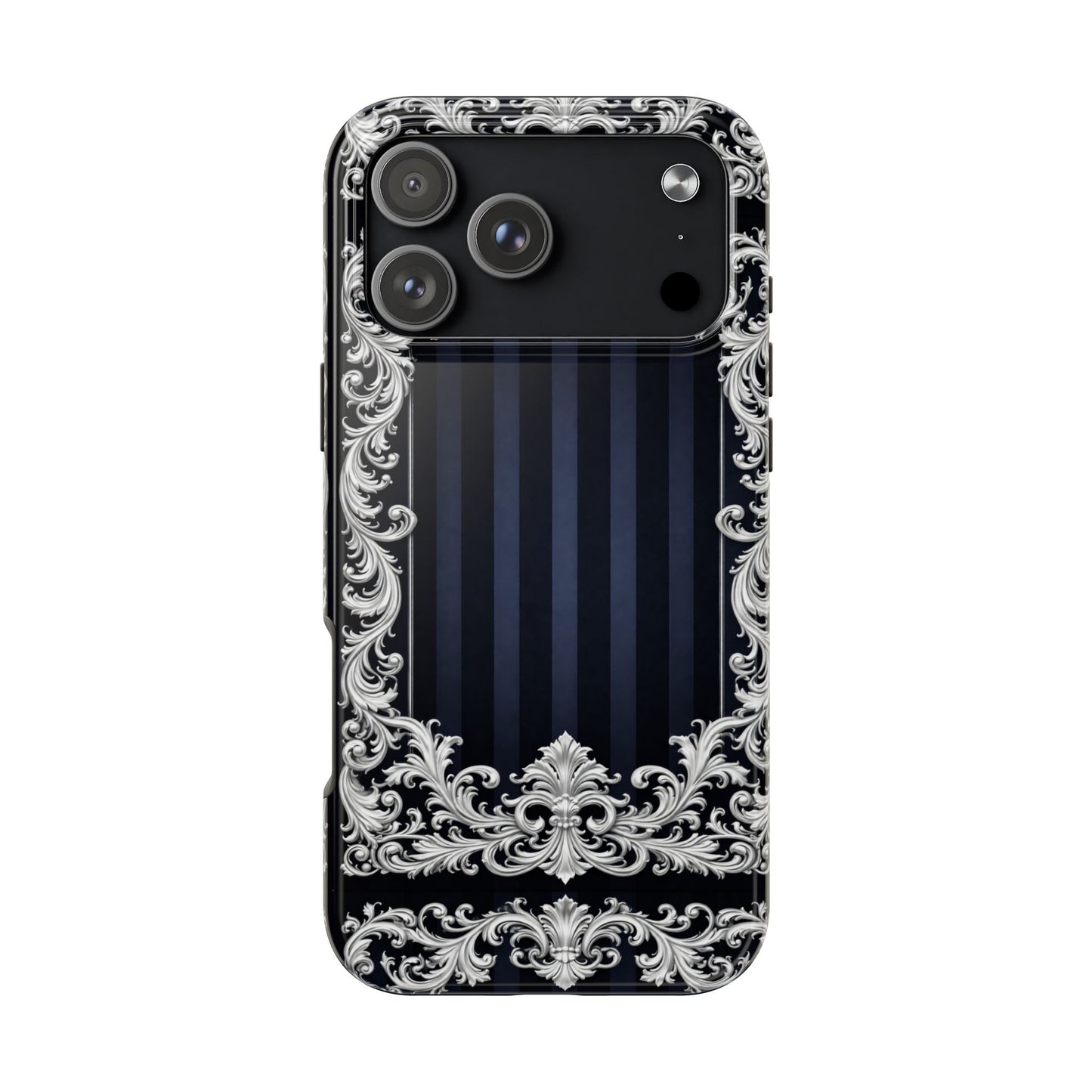 Navy Stripes & Baroque Tough Phone Case — Protective Decorative iPhone Case
