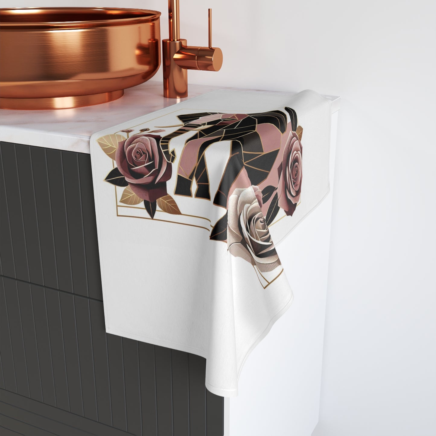 Hand Towel - Elegant Floral Roses & Elephant Design - Brown & Mauve Home Decor & Gifts