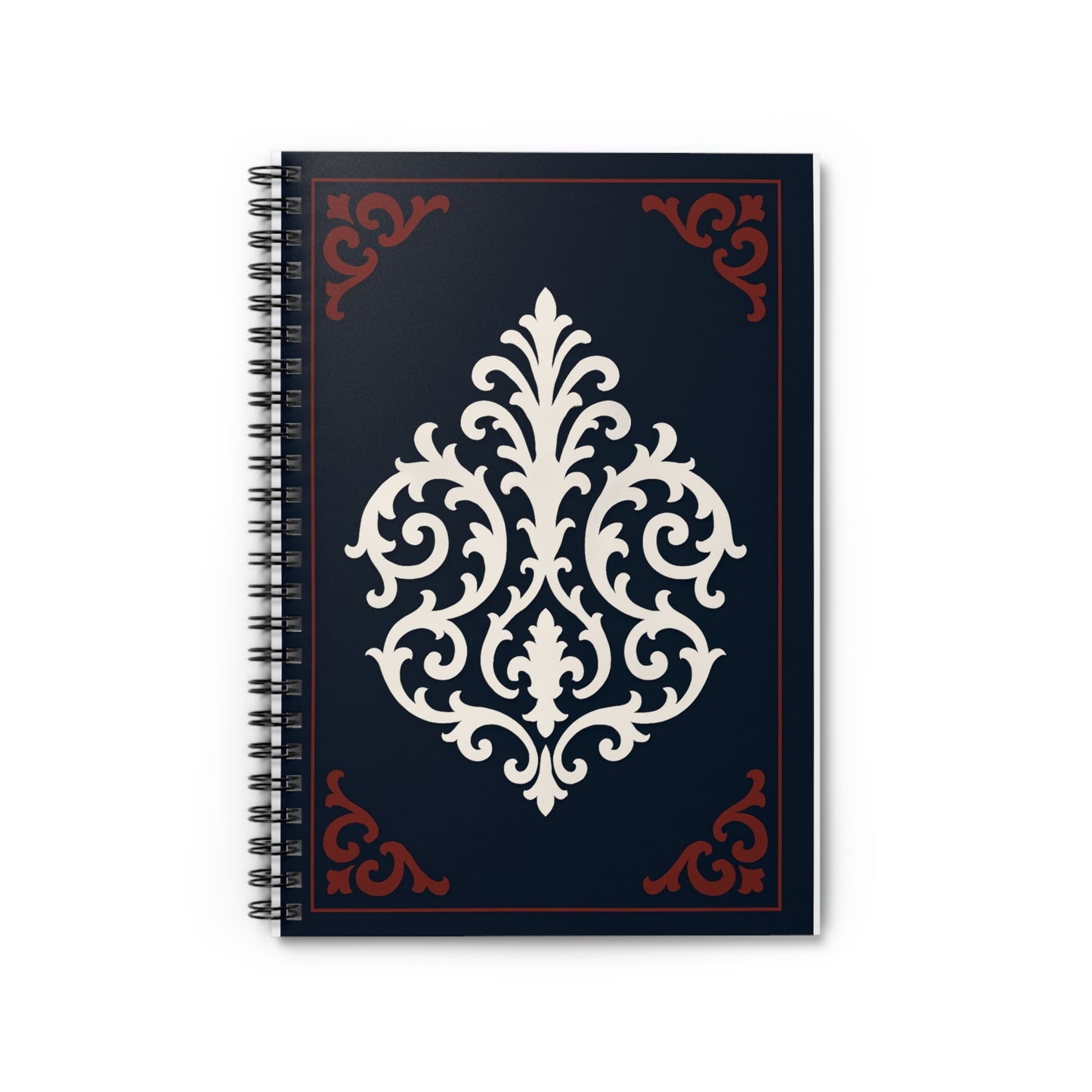 Dusk Blue-Maroon & White Baroque Spiral Notebook — Ruled Journal for Notes & Planning